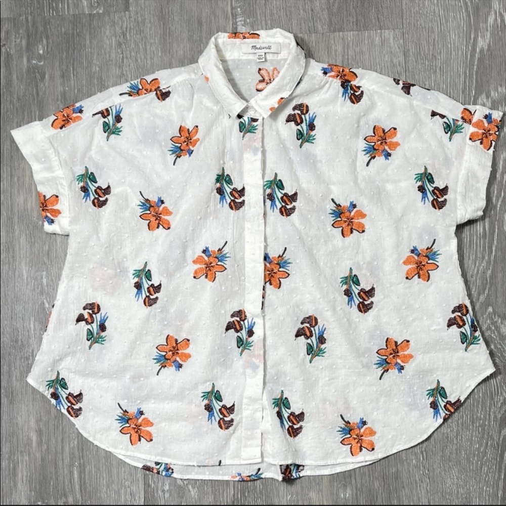Madewell Button Up Xxs Oversized Button Up, White… - image 1
